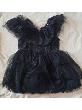 Doe A Dear Black Formal Lace Tulle Dress Toddler Girls 2T